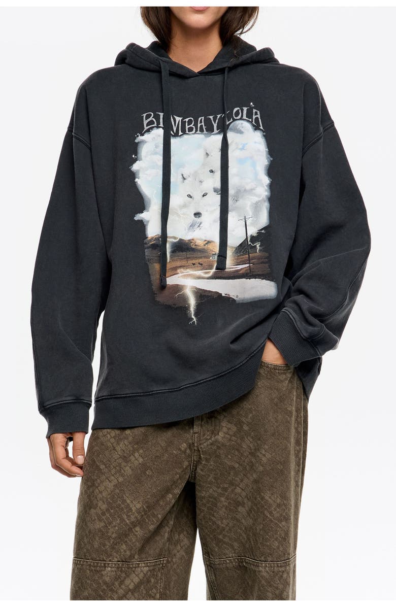 Bimba y Lola Landscape Logo Hoodie, Main, color, Washed Black