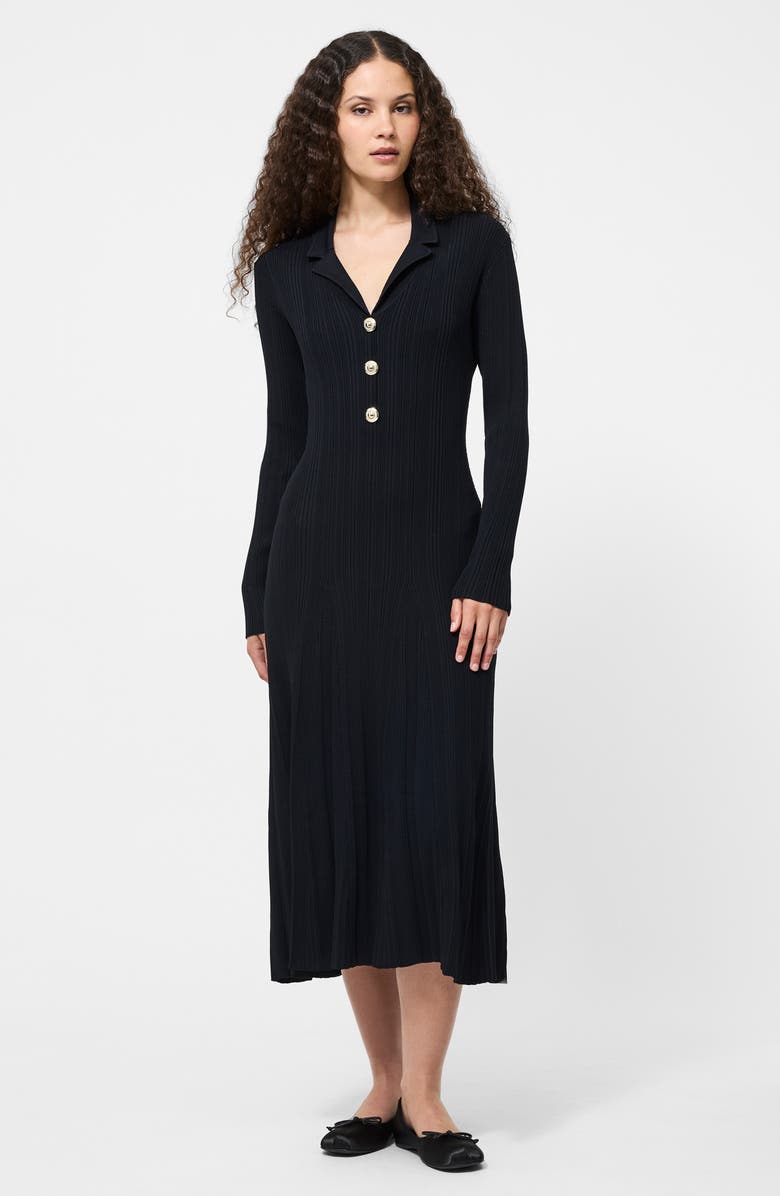 French Connection Long Sleeve Rib Knit Maxi Dress, Alternate, color, Black