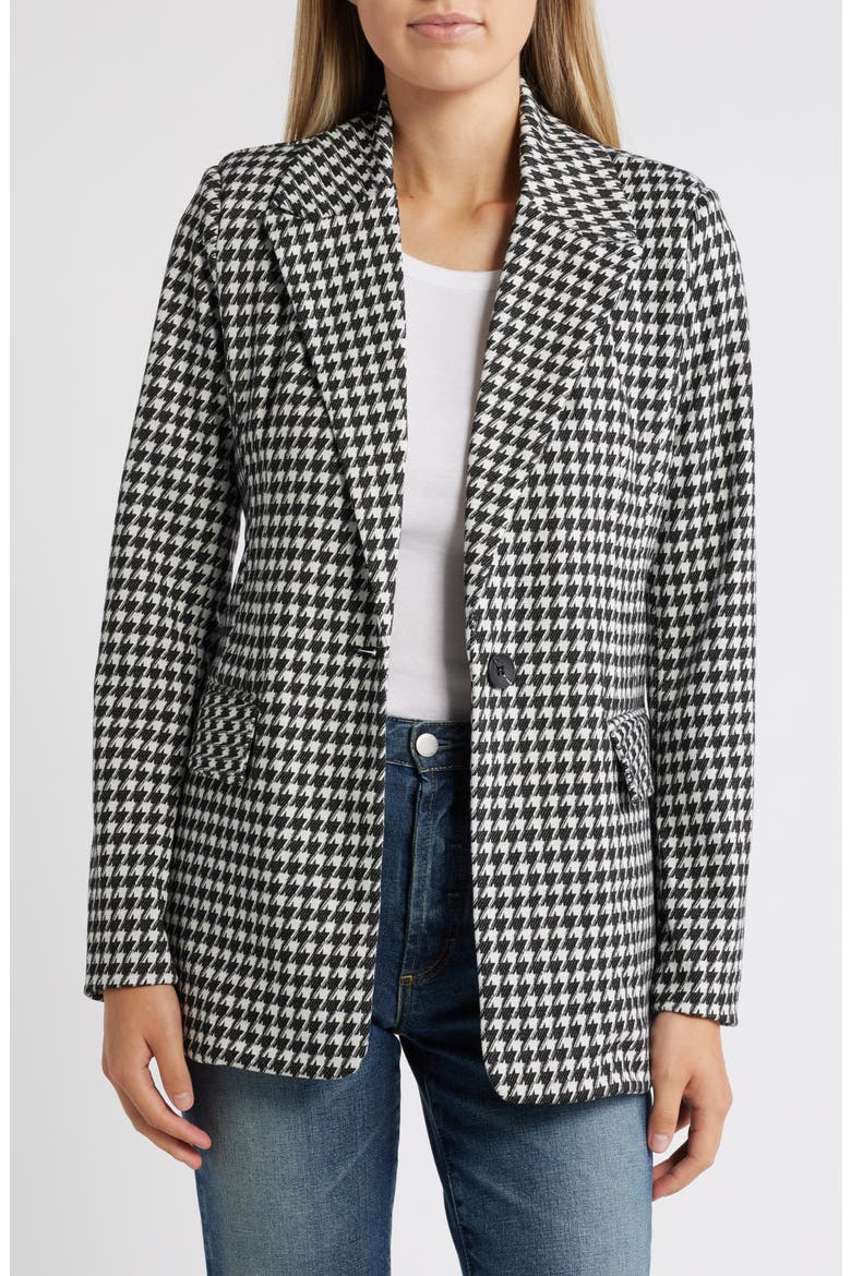 Tailored One-Button Blazer, Main, color, BLACK - WHITE HOUNDS