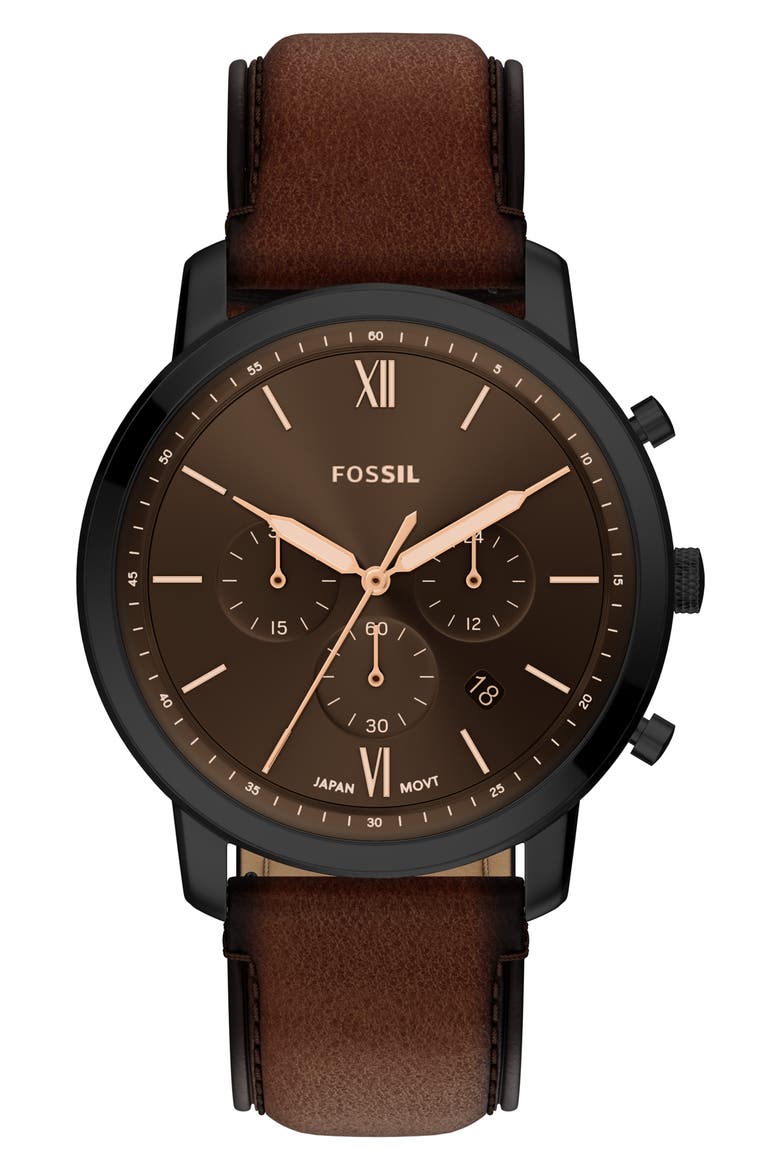 Neutra Brown Chronograph Leather Strap Watch, 44mm, Main, color, BROWN