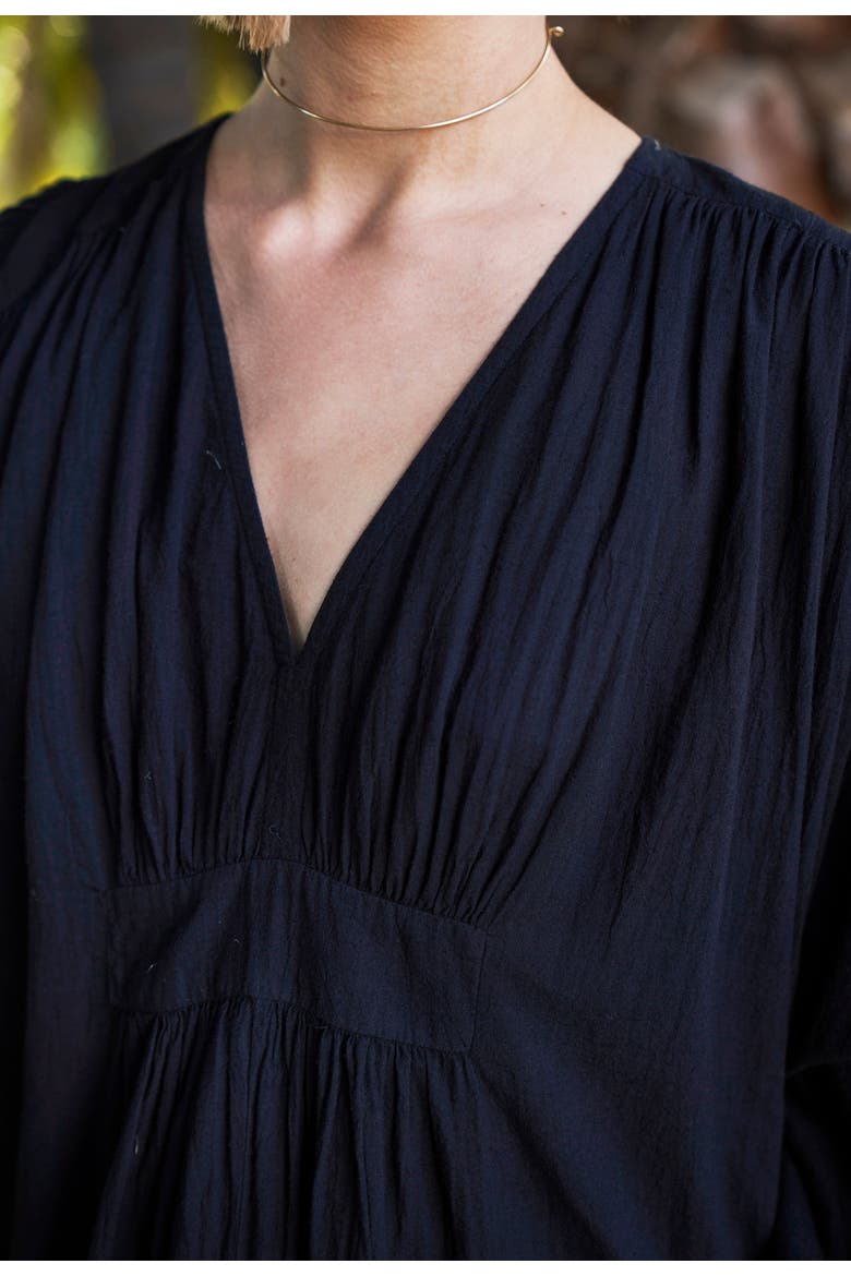 Rouched Shoulder Maxi Cotton Caftan, Alternate, color, Black