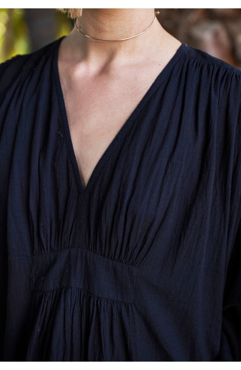 ocean+main Rouched Shoulder Maxi Cotton Caftan, Alternate, color, Black