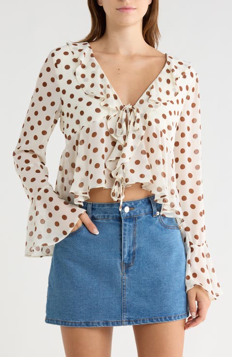 Polka Dot Ruffle Long Sleeve Top