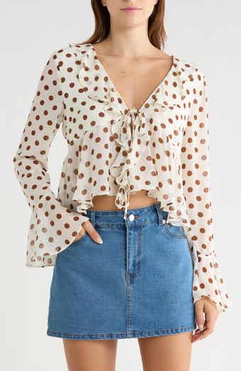 Vigoss Polka Dot Ruffle Long Sleeve Top