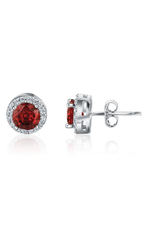 Sterling Silver Brilliant Cubic Zirconia Halo Round Stud Earrings