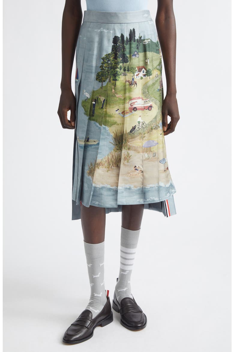 Drop Back Pleated Silk Skirt, Main, color, SEASONAL MULTI