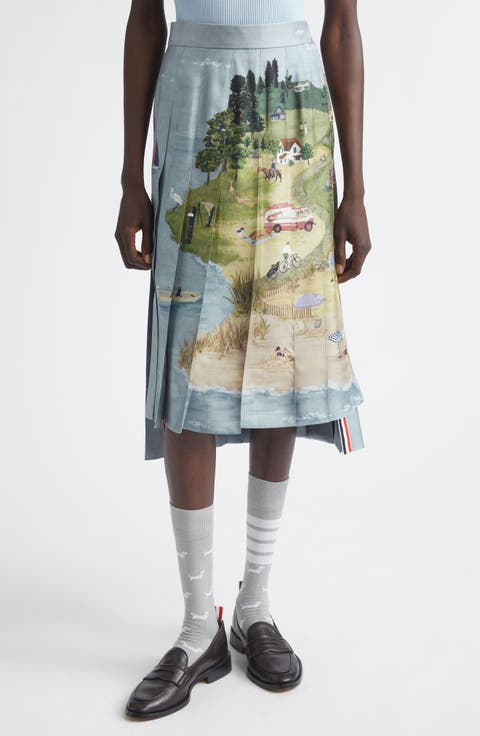 Drop Back Pleated Silk Skirt