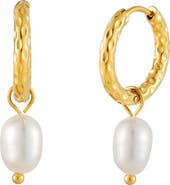 Atolea Hammered Pearl Hoop Earrings