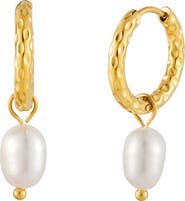 Atolea Hammered Pearl Hoop Earrings
