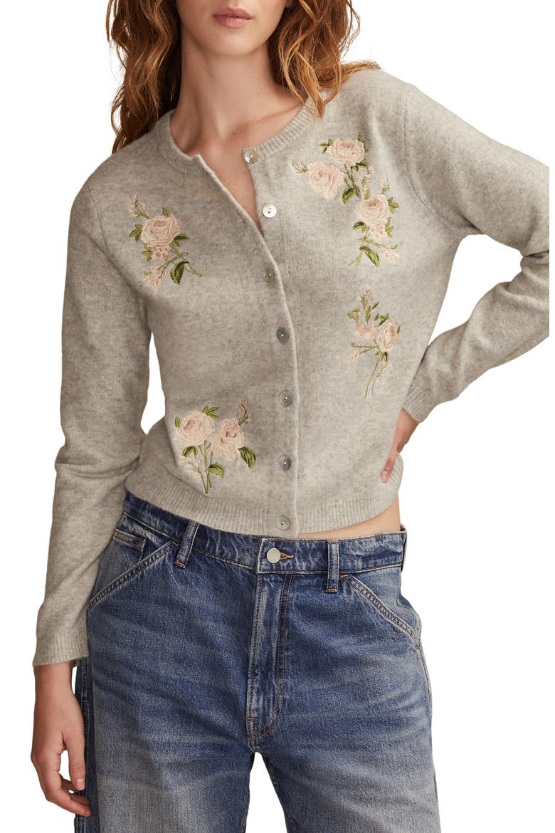 Cloud Soft Embroidered Cardigan, Main, color, LIGHT HEATHER GREY