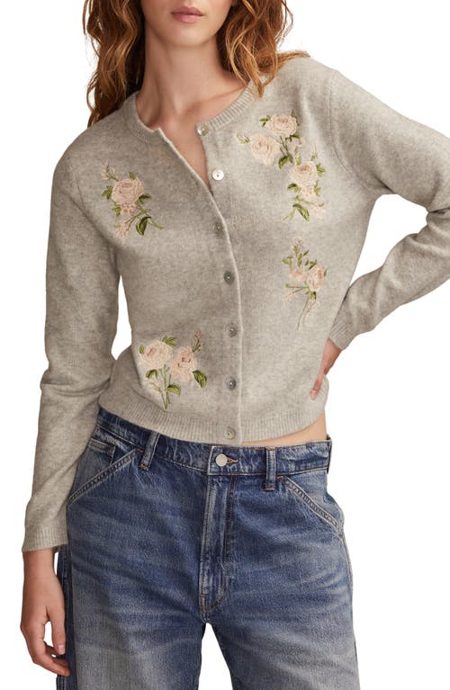 Lucky Brand Cloud Soft Embroidered Cardigan In Gray