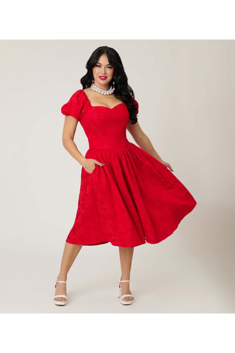 Puff Sleeve Swing Dress, Alternate, color, Red Floral Print