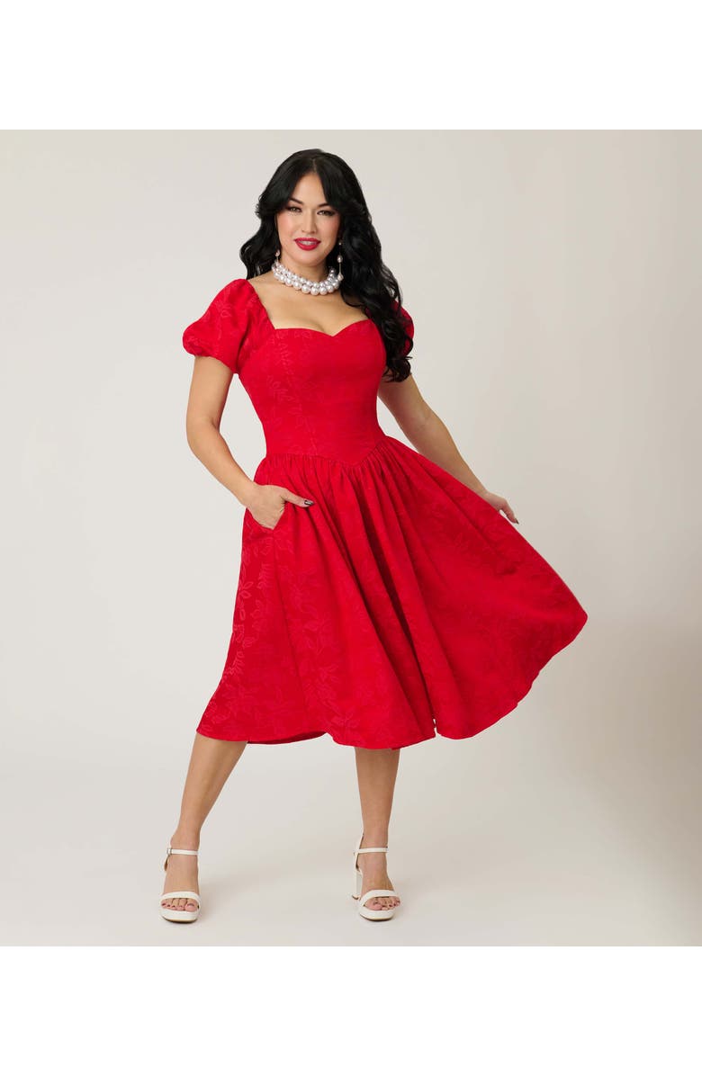 Smak Parlour Puff Sleeve Swing Dress, Alternate, color, Red Floral Print