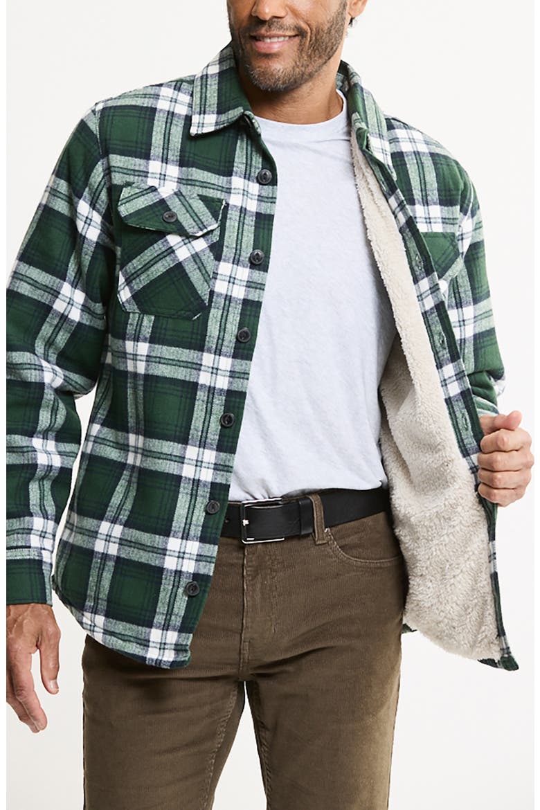 Flannel Shirt Jacket with Faux Fur Lining, Alternate, color, PLAID GREEN