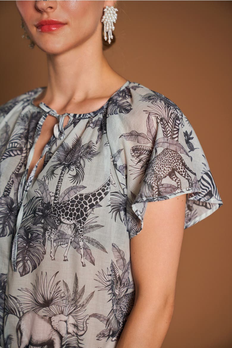 Printed Silk Blouse With Cap Sleeves, Alternate, color, Mint