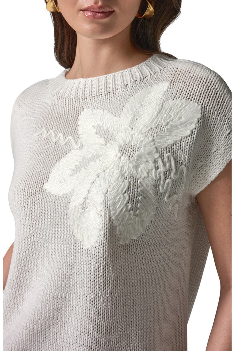 Floral Embroidered Short Sleeve Sweater, Alternate, color, CREAM/ CREAM