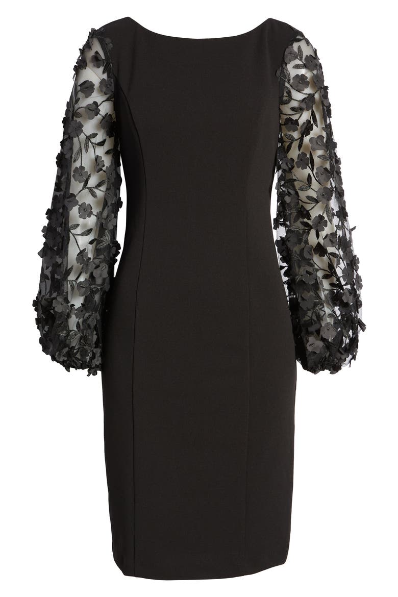 Floral Balloon Long Sleeve Sheath Dress, Alternate, color, BLACK