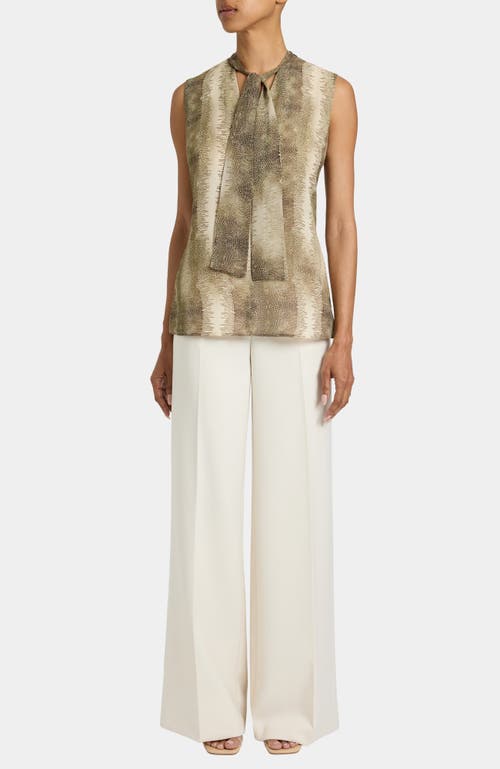 Santorelli Teca Printed Georgette Sleeveless Tie Neck Blouse In Brown