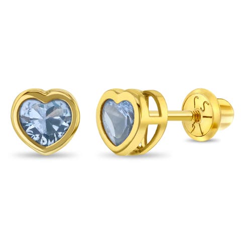14k Heart Bezel Simulated Birthstone Earrings