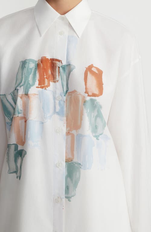 Lafayette 148 Painter's Palette Print Cotton Poplin Oversized Shirt-white Multi-l In White Multi