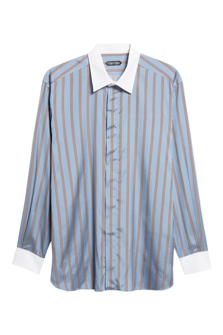 Fluid Fit Stripe Silk Jacquard Button-Up Shirt, Alternate, color, BLUE MULTICOLOR