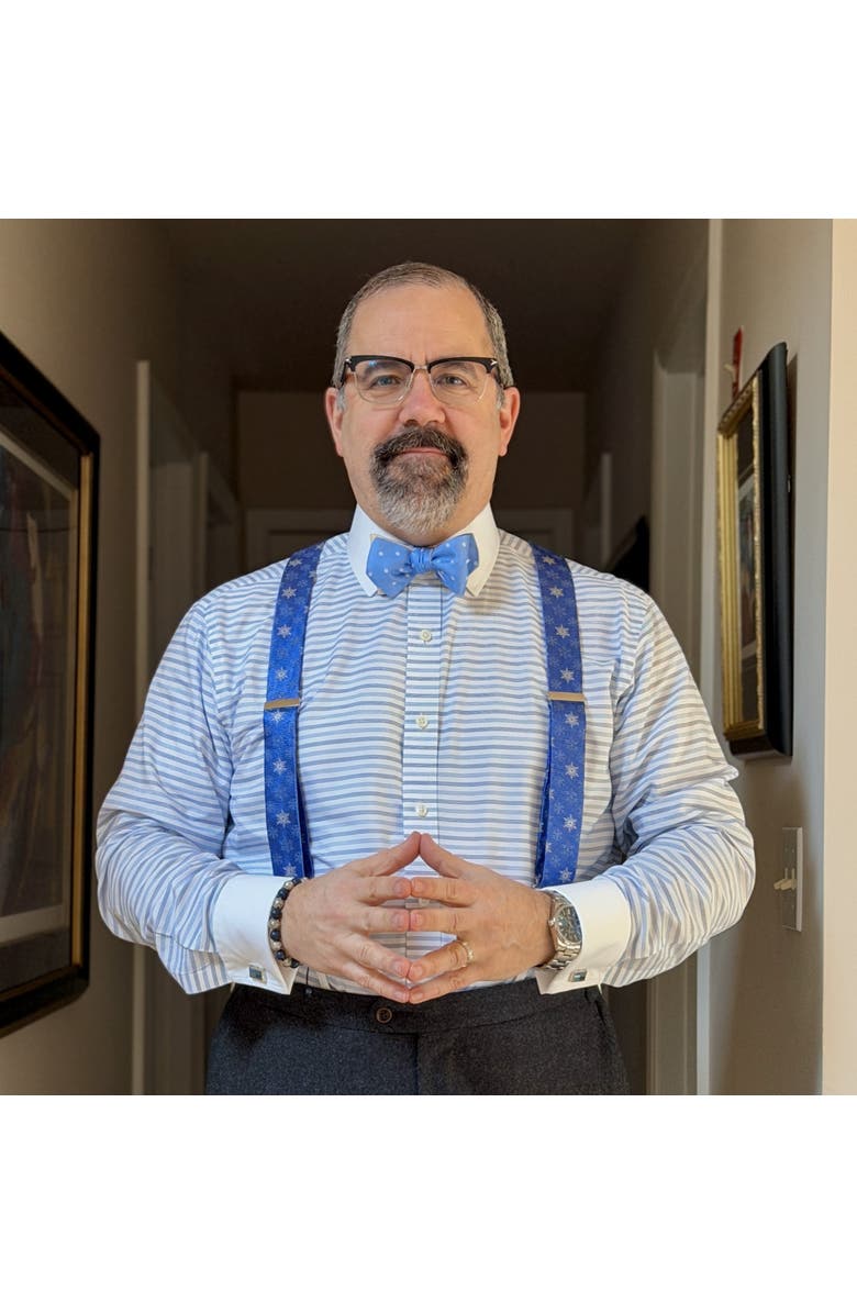 Trafalgar Big and Tall Let It Snow Novelty Snowflake Silk Formal End Suspenders, Alternate, color, Light Blue