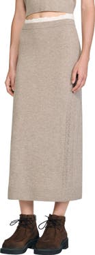 SANDRO Long two-tone knit skirt