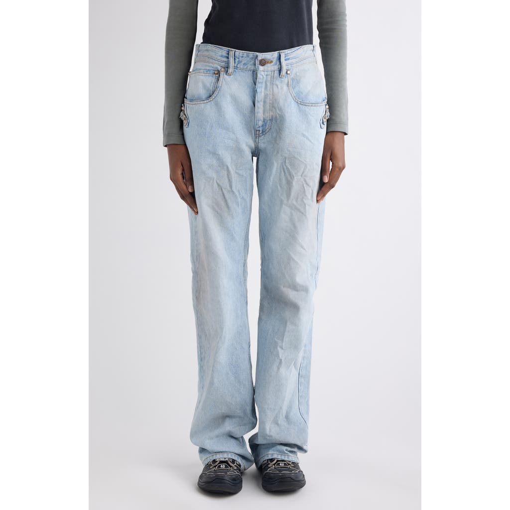 Balenciaga City Distressed Straight Leg Jeans In Blue
