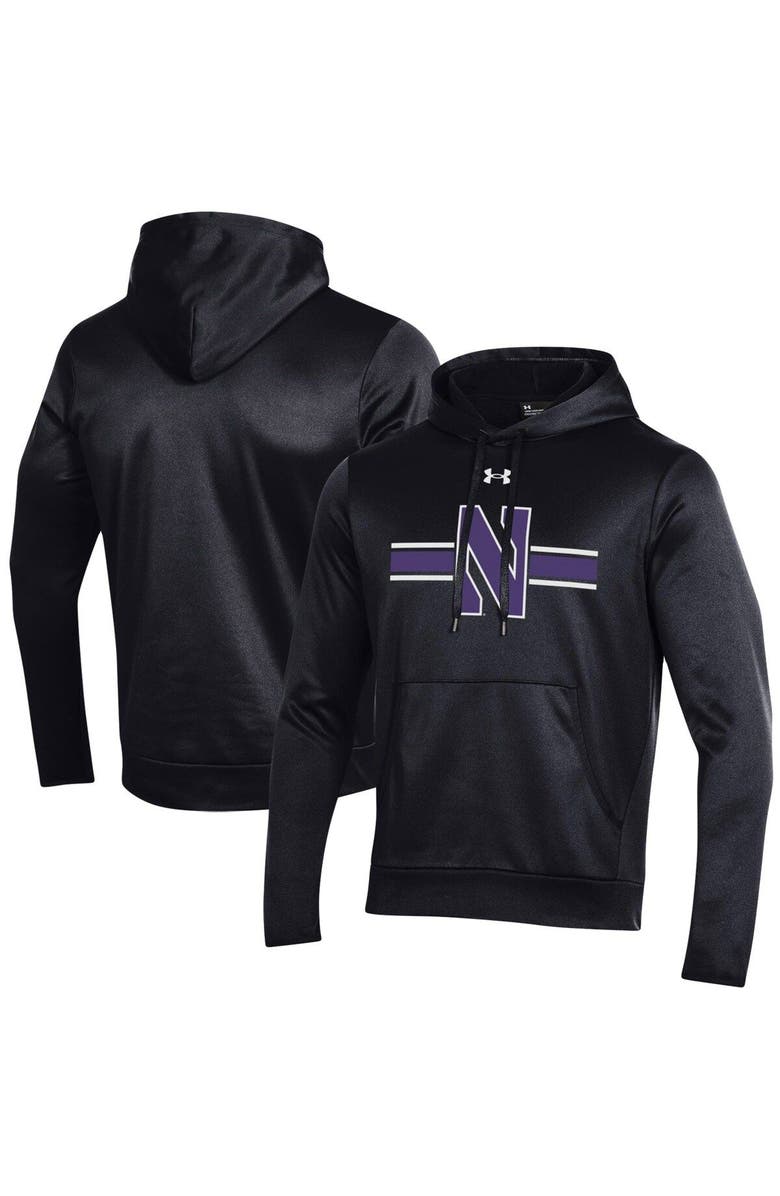 Under Armour Men's Under Armour Black Northwestern Wildcats Logo Stripe Fleece Pullover Hoodie, Main, color, 