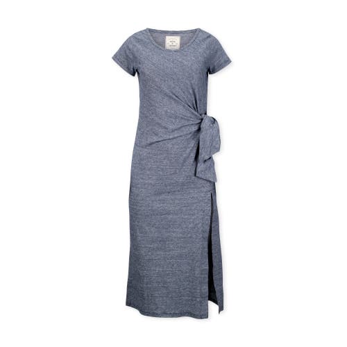 Hope & Henry Organic Knit Tie Midi Dress In Navy Microstripe