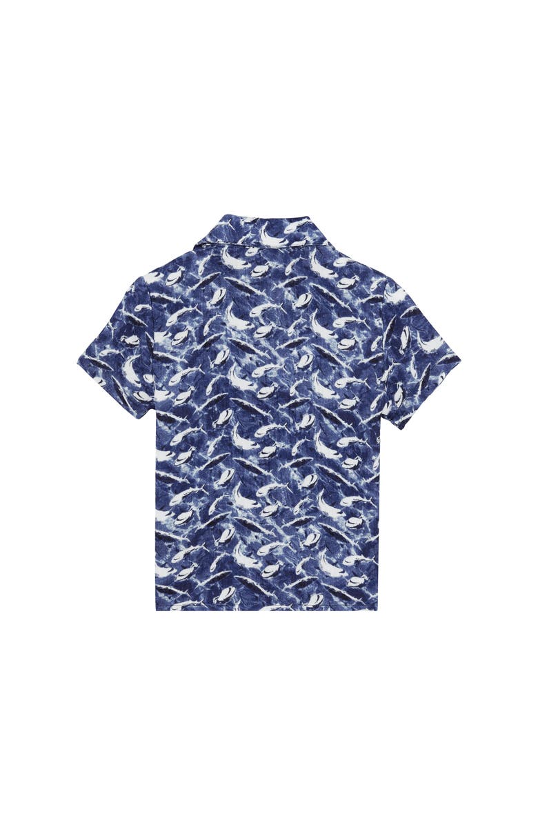 Vilebrequin Kids' Cotton Shark Print Shirt, Alternate, color, Bleu Marine