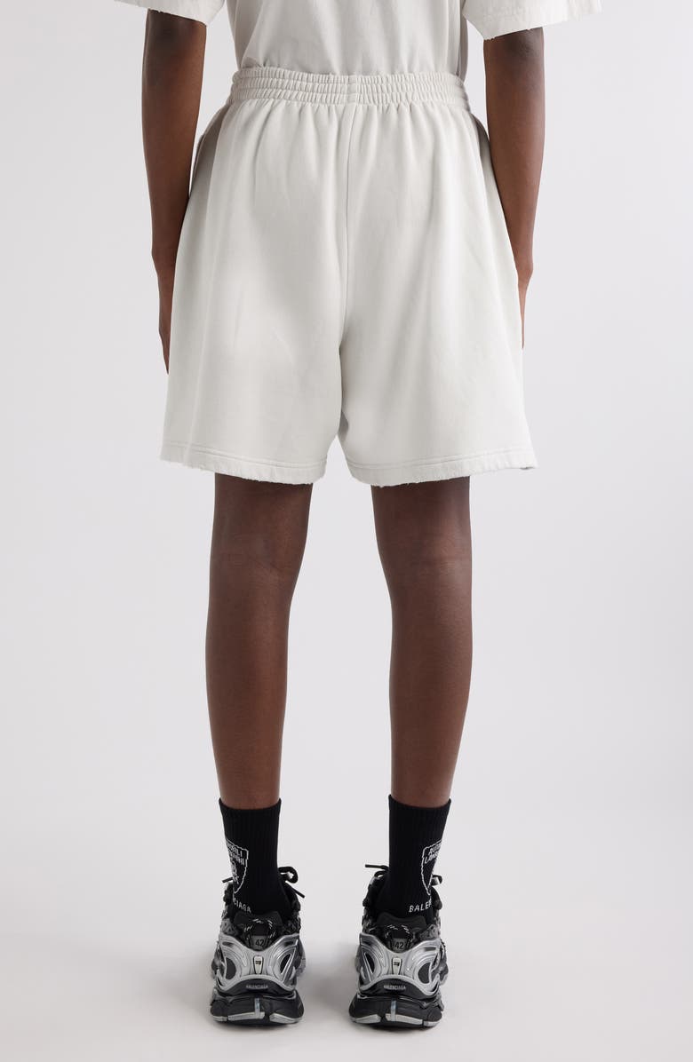 Balenciaga Distressed Logo Embroidered Sweat Shorts, Alternate, color, 8016 Dirty Wht/ Sport Blue