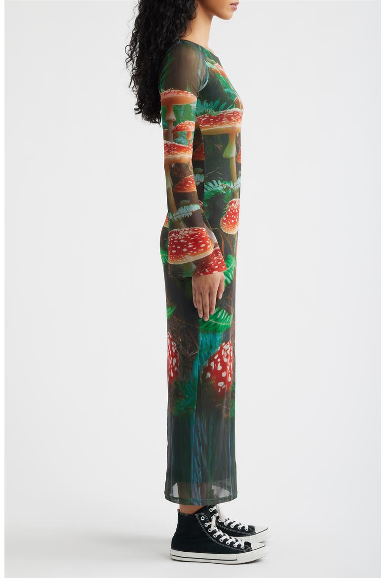 We're All Mad Here Long Sleeve Maxi Dress, Alternate, color, GREEN/ RED