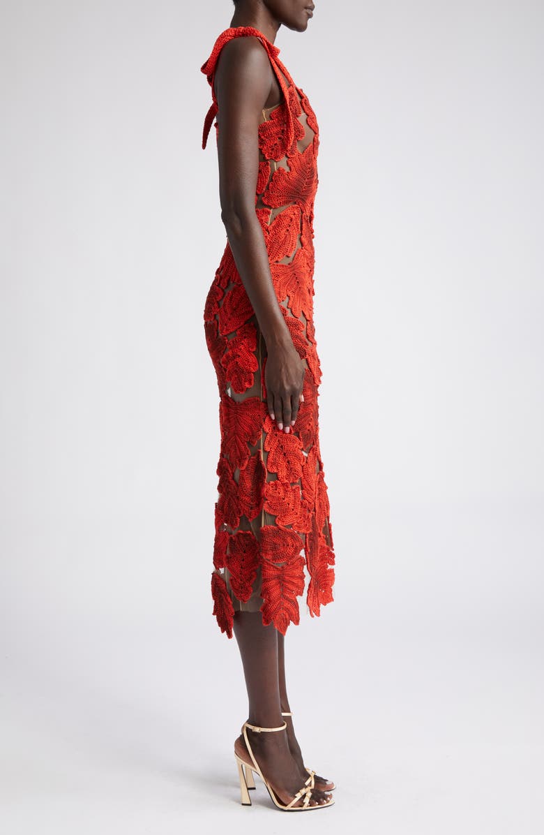 Oscar de la Renta Leaf Appliqué Shoulder Tie Crochet & Tulle Dress, Alternate, color, 