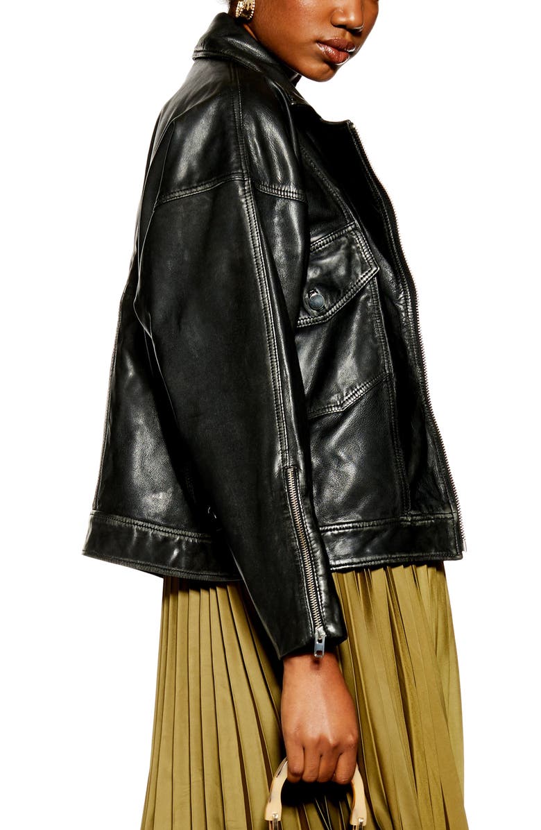 Topshop Oversize Leather Biker Jacket, Alternate, color, 