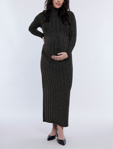 Mesh Turtleneck Maxi Maternity Dress