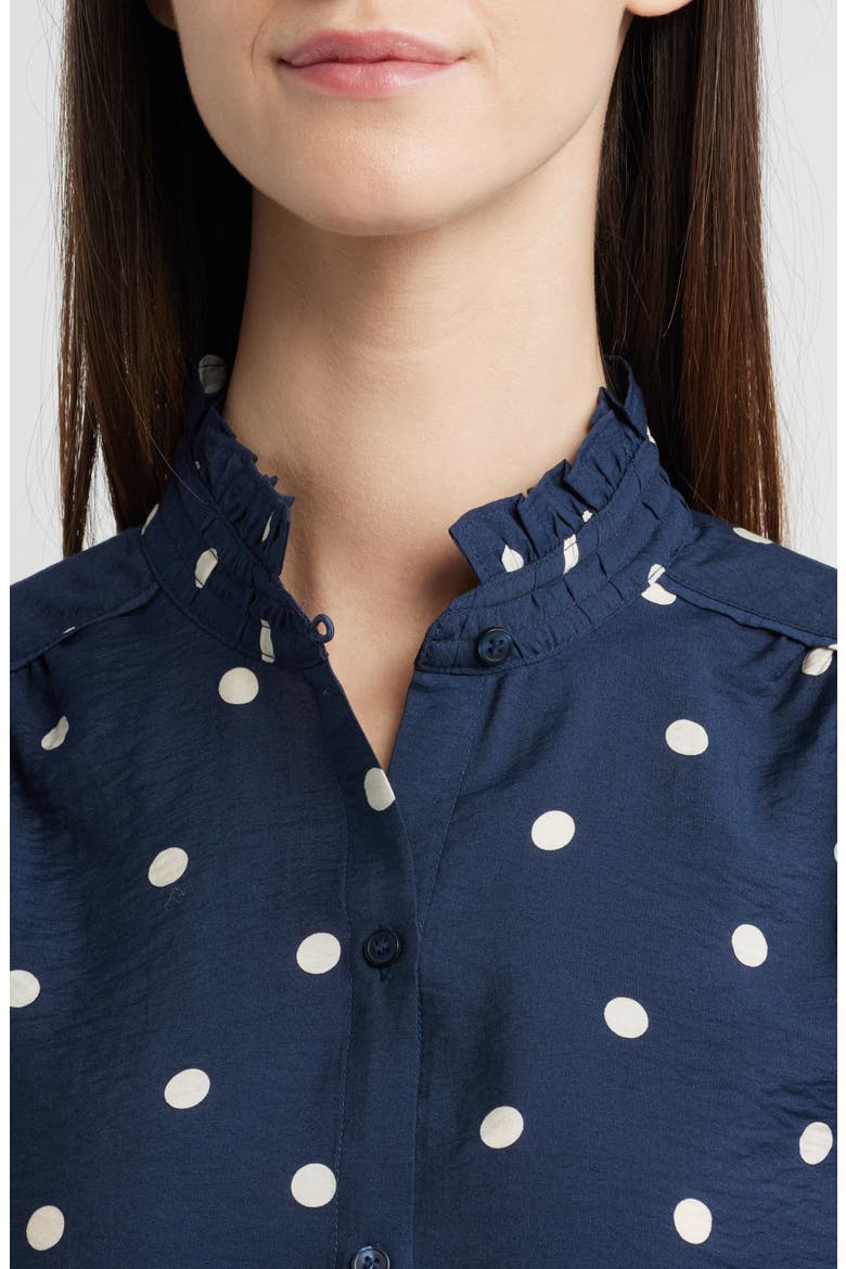 Ruffle Button-Up Shirt, Alternate, color, NAVY- IVORY DISORDERLY DOT