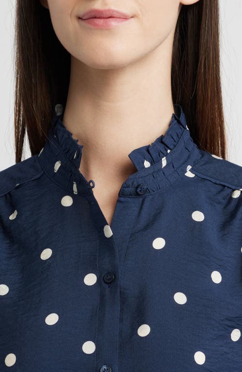 Caslonr Caslon(r) Ruffle Button-up Shirt In Navy- Ivory Disorderly Dot