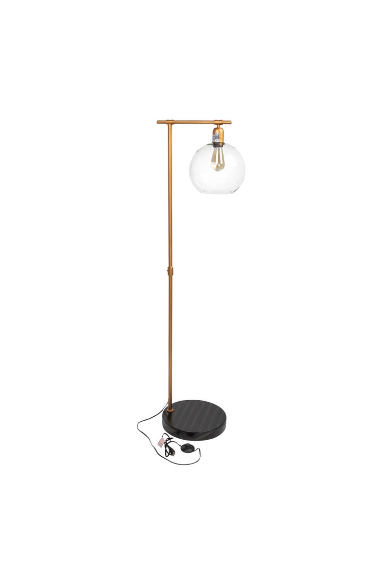Storied Home Metal Floor Lamp with Glass Globe Shade, Antique Brass and Wood, Main, color, Brass
