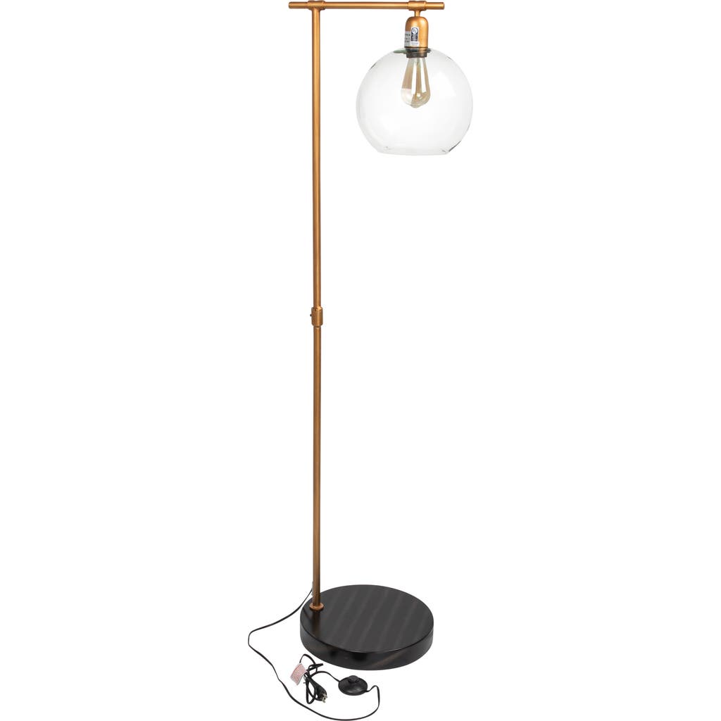 Storied Home Metal Floor Lamp With Glass Globe Shade, Antique Brass And Wood In Gold