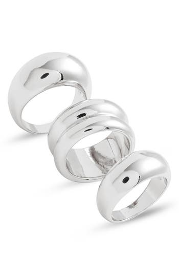 Open Edit Set Of 3 Domed Rings In Silver