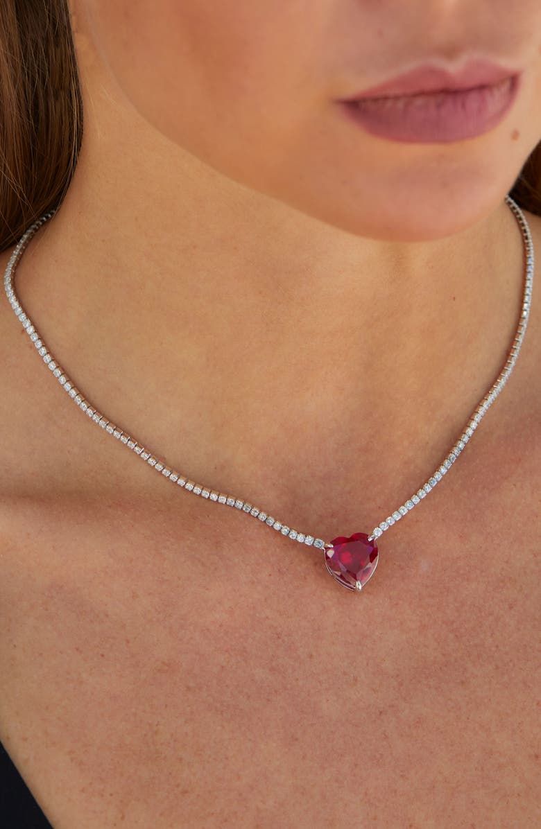 SAVVY CIE JEWELS Sterling Silver & Lab Sapphire Tennis Necklace, Alternate, color, Red