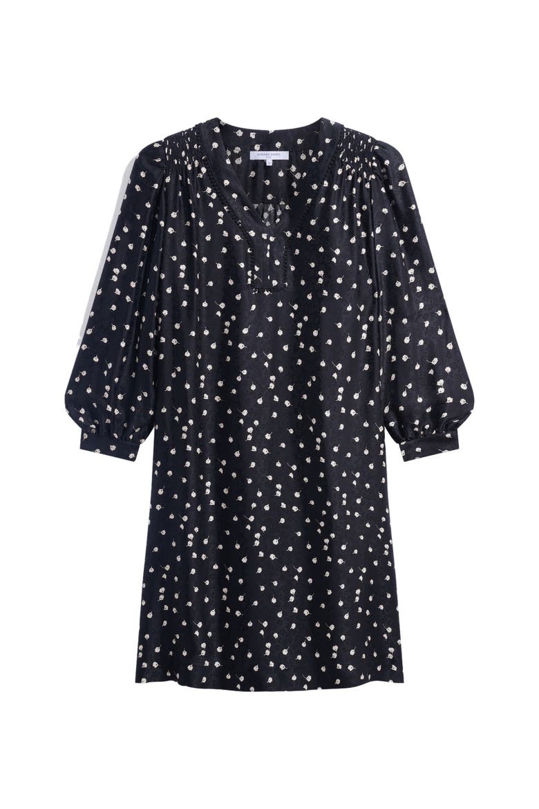 Clemi Printed V-Neck Mini Dress, Alternate, color, Black