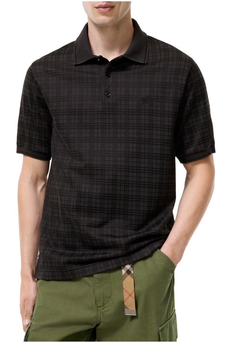 Check Cotton Blend Polo Shirt, Main, color, Coal grey