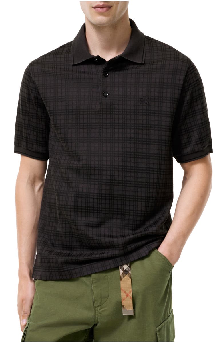 Burberry Check Cotton Blend Polo Shirt, Main, color, Coal Grey
