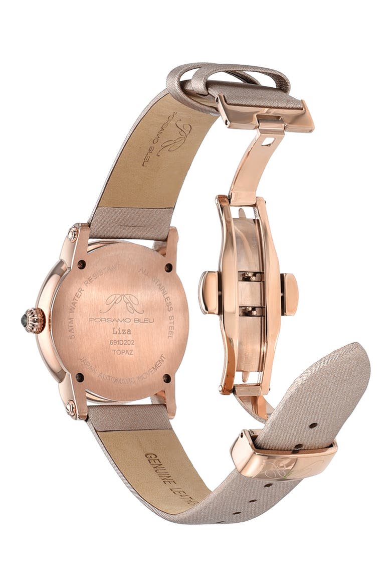 Liza Automatic Satin Leather Strap Watch, 38mm, Alternate, color, ROSE TONE