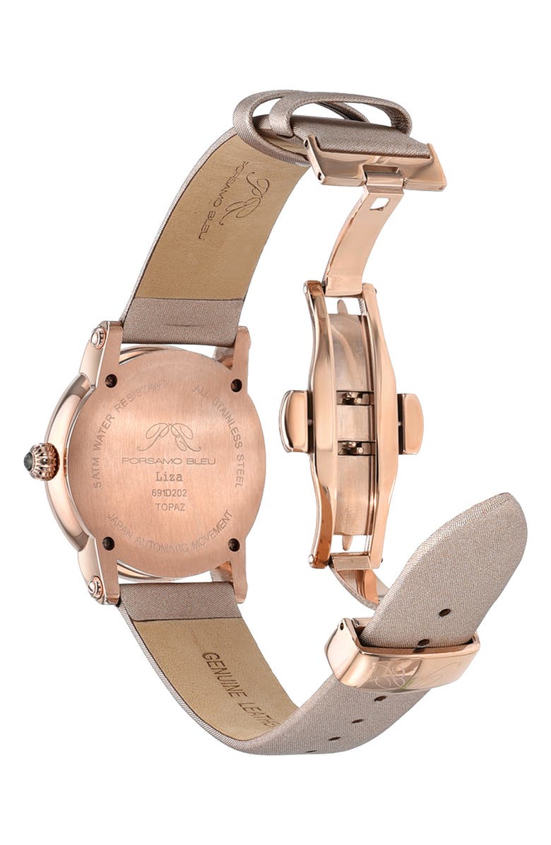 PORSAMO BLEU Liza Automatic Satin Leather Strap Watch, 38mm, Alternate, color, Rose Tone