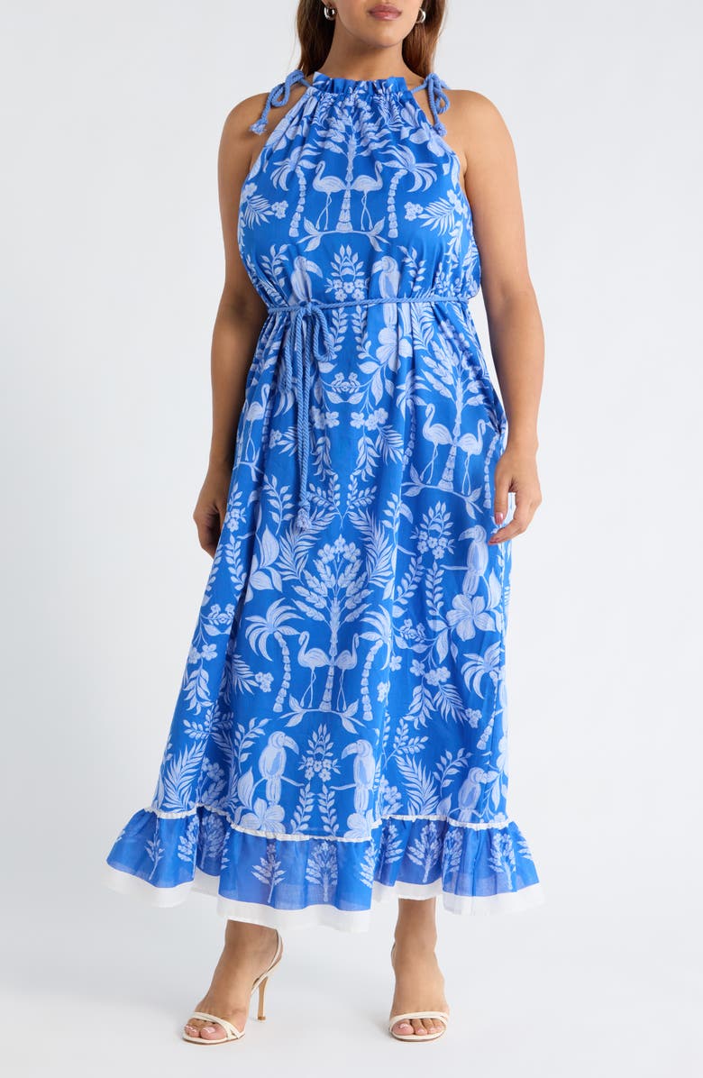 SUGARLIPS Kimana Floral Cotton Maxi Dress, Main, color, Cobalt-Combo