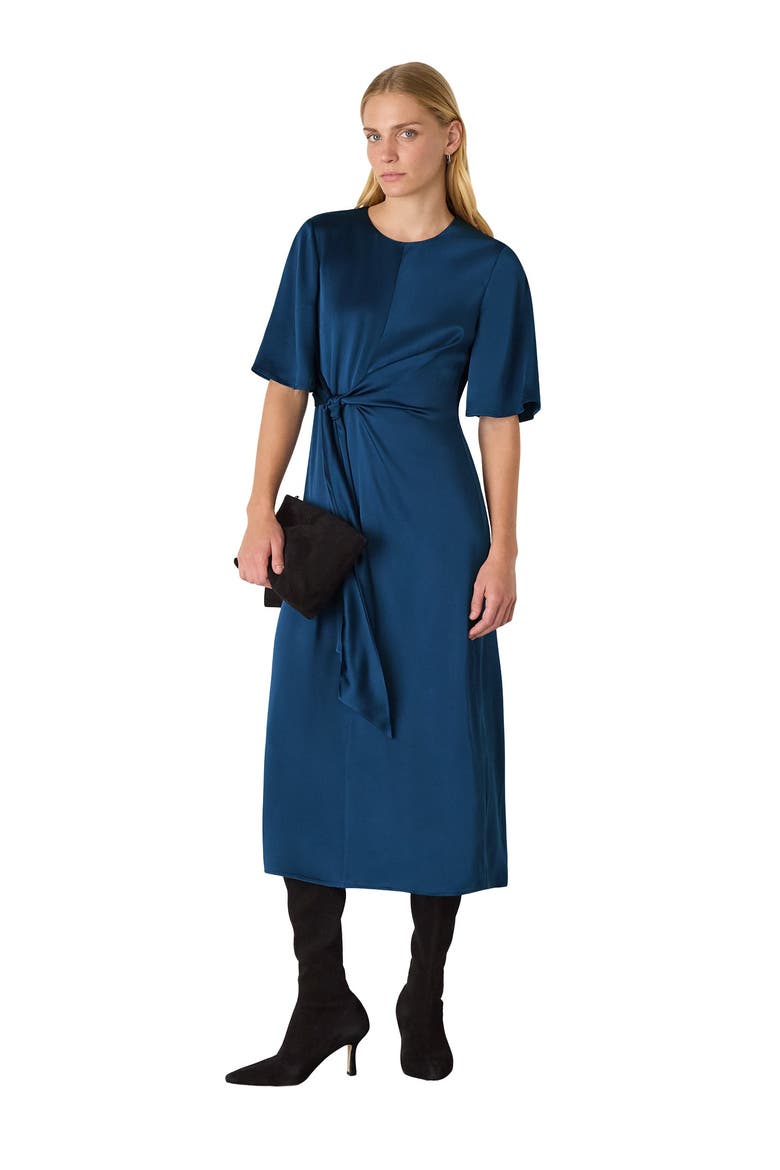 Satin Twist Waist Midi Dress, Main, color, Blue