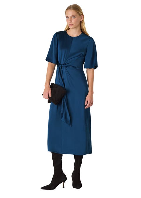 Satin Twist Waist Midi Dress